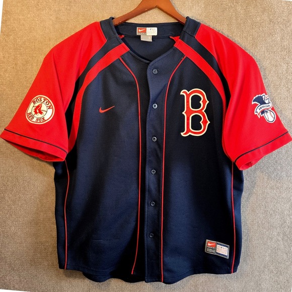 Nike Other - Nike Team Boston Red Sox MLB Baseball Jersey Mens Large Navy Blue Red Button Up